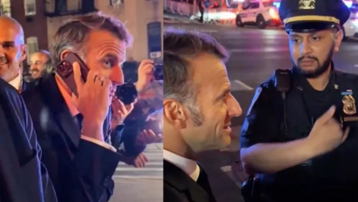 ফ্রান্সের প্রেসিডেন্ট ইমানুয়েল ম্যাখোঁ সড়কে কথা বলছেন পুলিশের সঙ্গে