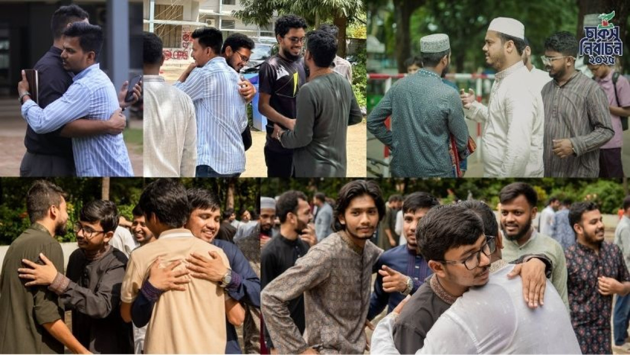 শিক্ষার্থীদের সঙ্গে কুশল বিনিময় করছেন চাকসু নির্বাচনের প্রার্থীদের