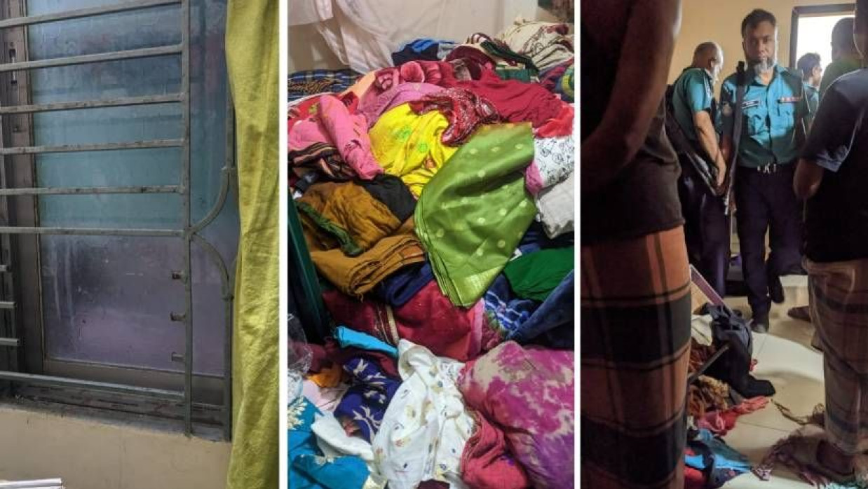 জানালার গ্রিল কাটা ও ঘরের কাপড় এলোমেলো