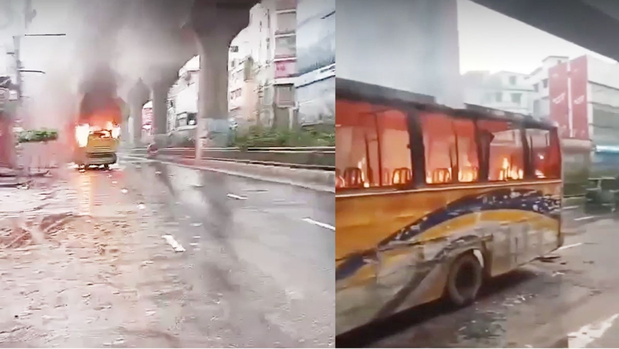 সেনপাড়া এলাকায় আলিফ পরিবহনের বাসে আগুন