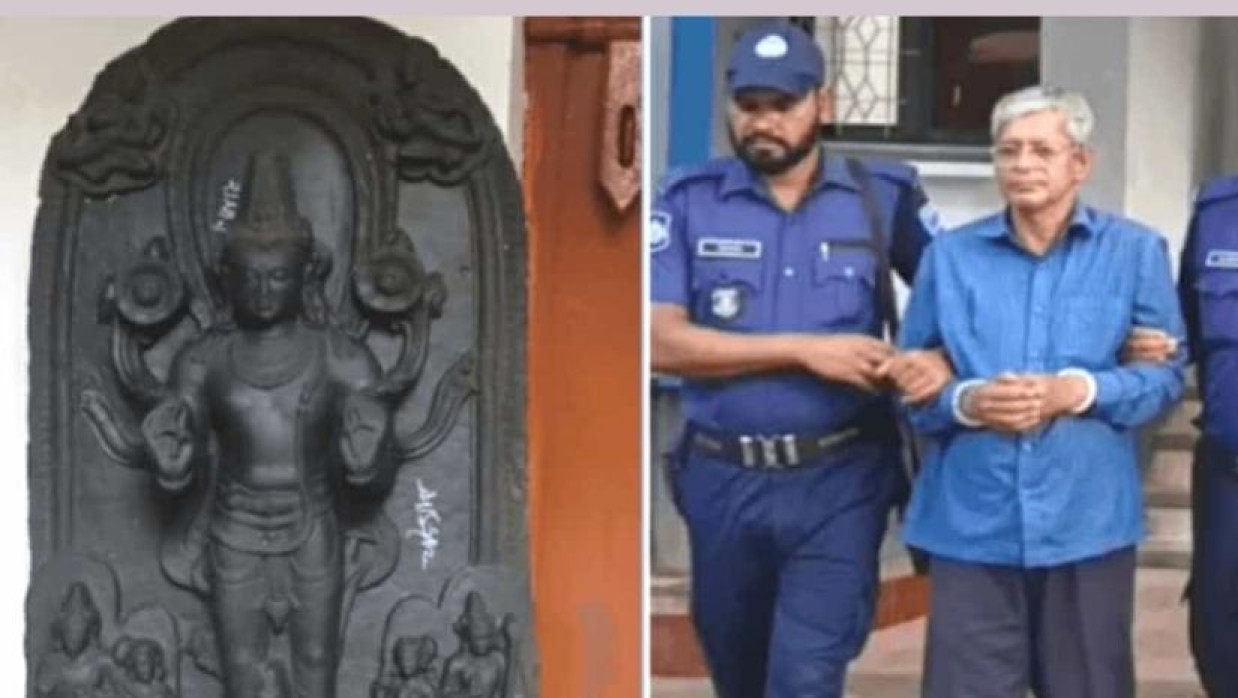 উদ্ধার হওয়া কষ্টি পাথরের বিষ্ণু মূর্তি