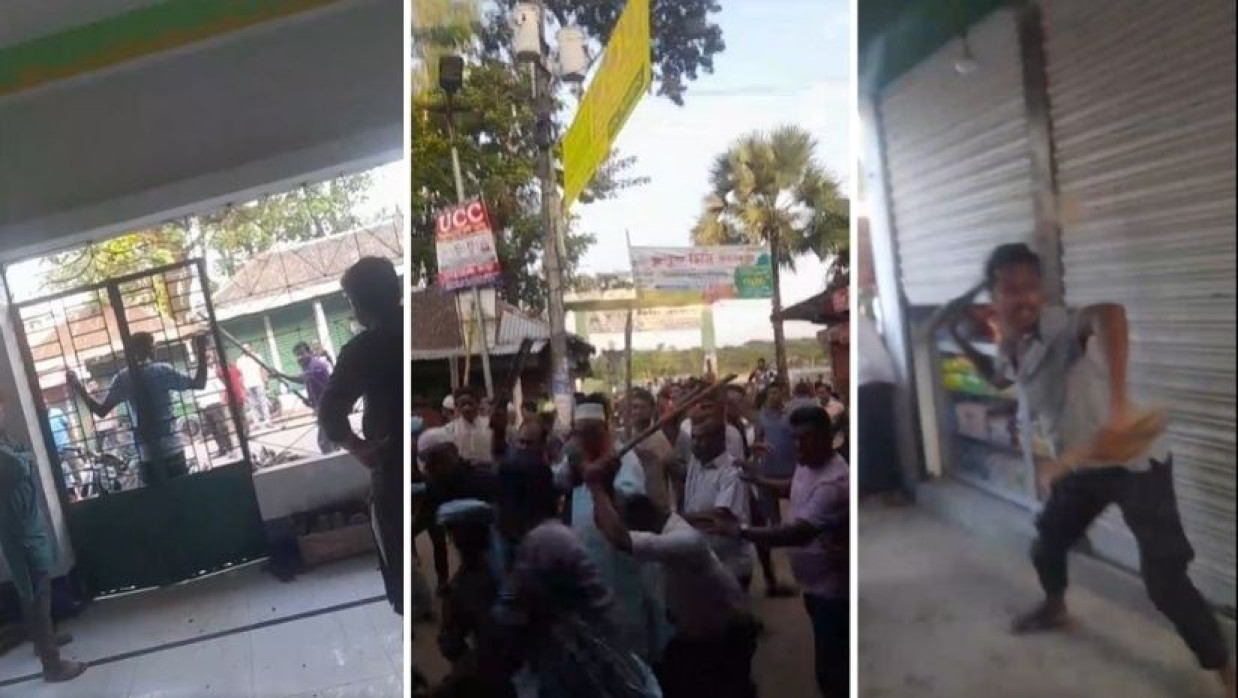 মসজিদের ভেতরে থাকা ছাত্রশিবির নেতাকর্মীদের ওপর হামলা করছে যুবদল নেতাকর্মীরা