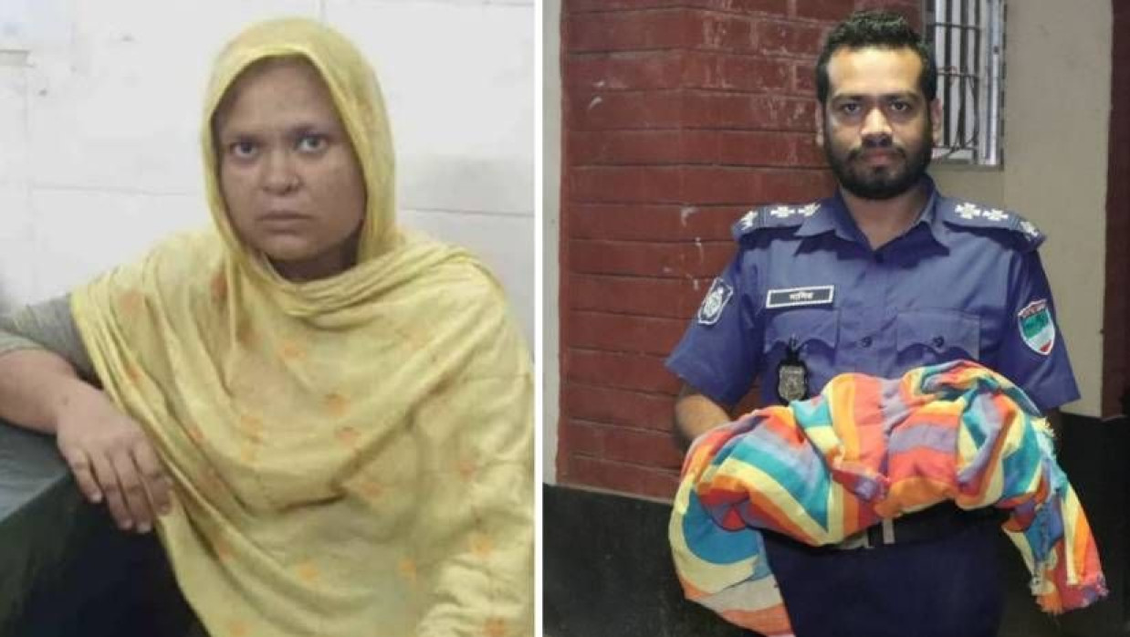 গ্রেপ্তার শারমিন খাতুন ও পুলিশ সদস্যের হাতে নবজাতকের মরদেহ
