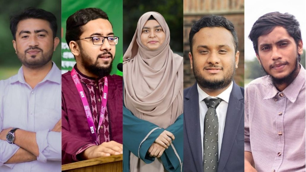 বাম থেকে আব্দুর রশিদ জিতু, মাজহারুল ইসলাম, আয়েশা সিদ্দিকা মেঘলা, ফেরদৌস আল হাসান ও শাফায়েত মীর