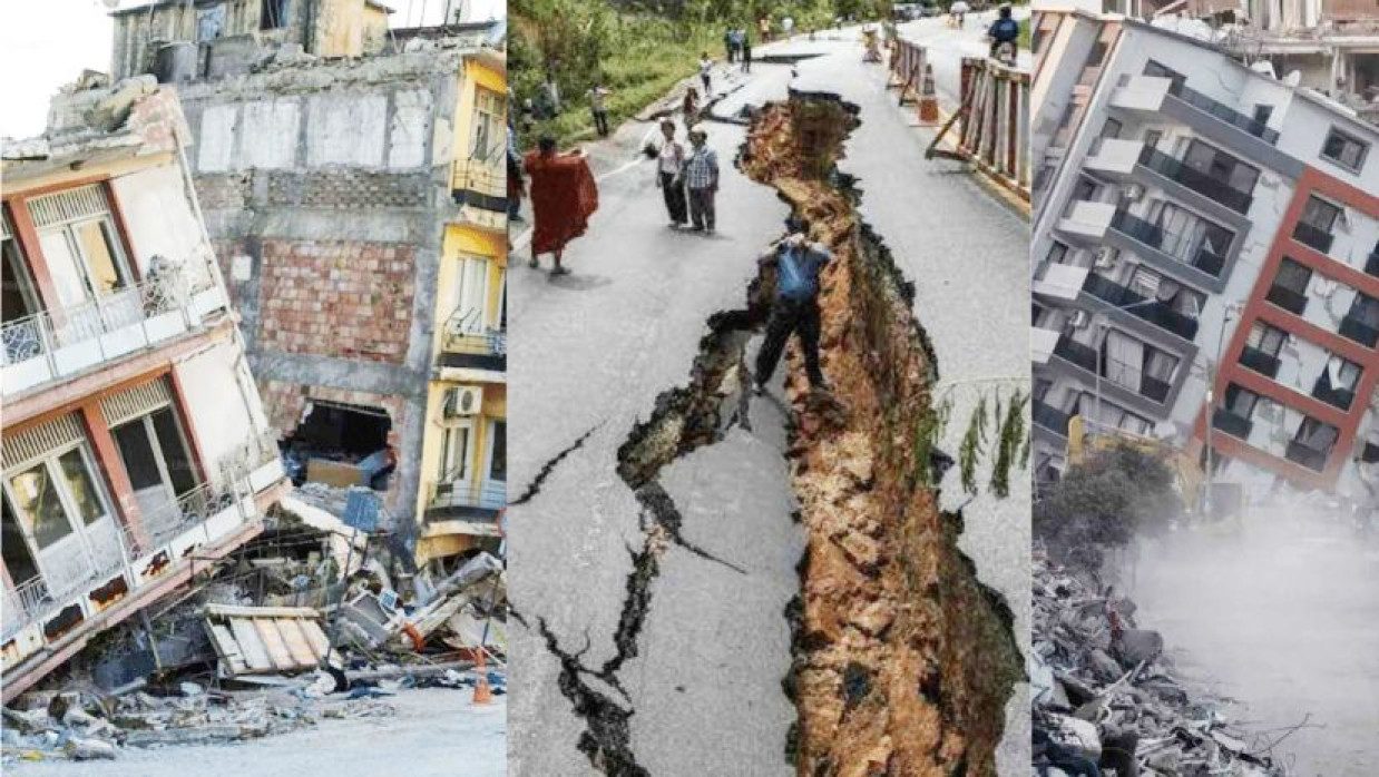 ভূমিকম্পে ক্ষতিগ্রস্ত ভবন ও রাস্তা