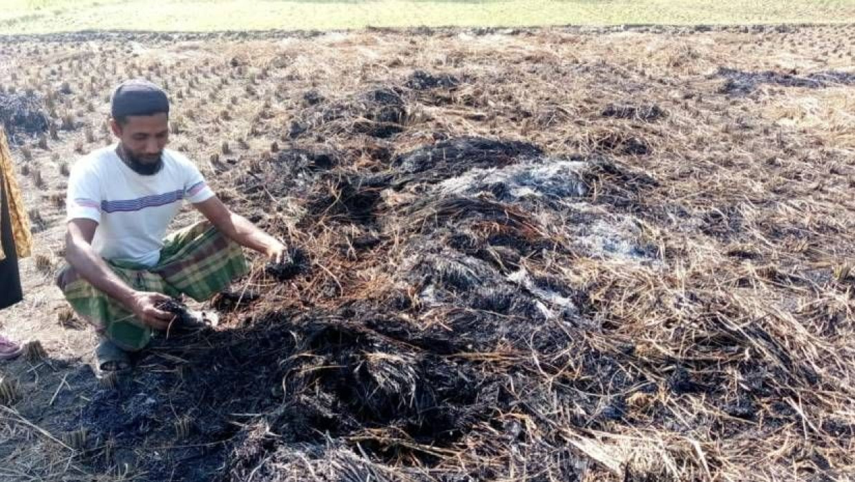 ধান পুড়িয়ে দেওয়া দিশেহারা কৃষক রাজু