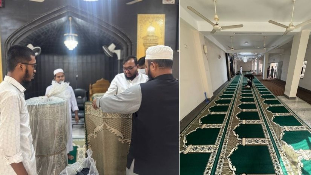 শহীদ সোহরাওয়ার্দী মেডিকেলের হল মসজিদে কার্পেট দিয়েছে শিবির