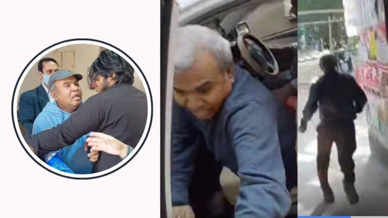 নীল দলের একাংশের আহবায়ক অধ্যাপক ড. আ ক ম জামাল উদ্দীন শিক্ষার্থীদের ধাওয়া খেয়ে ক্যাম্পাস ছাড়েন