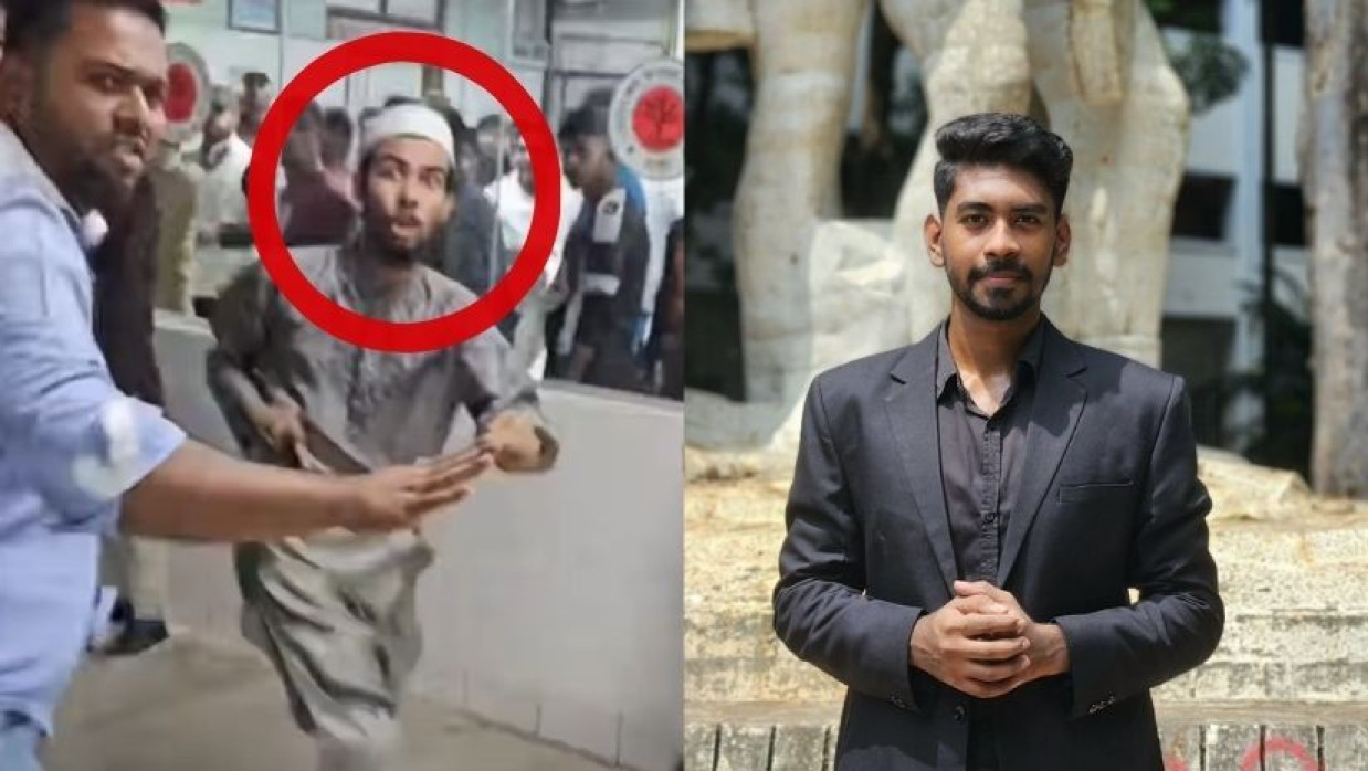 হামলাকারীদের একজন (বাঁয়ে গোল চিহ্নিত) এবং ভুক্তভোগী সাংবাদিক 