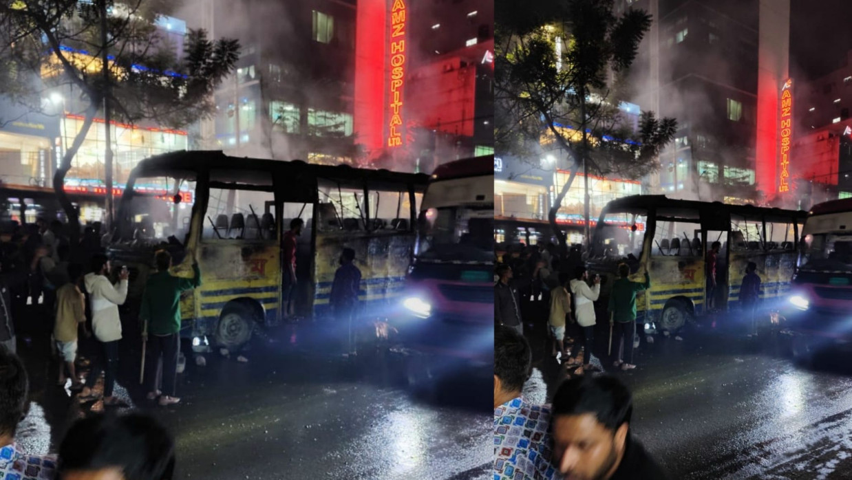 উত্তর বাড্ডায় যাত্রীবাহী বাসে আগুন