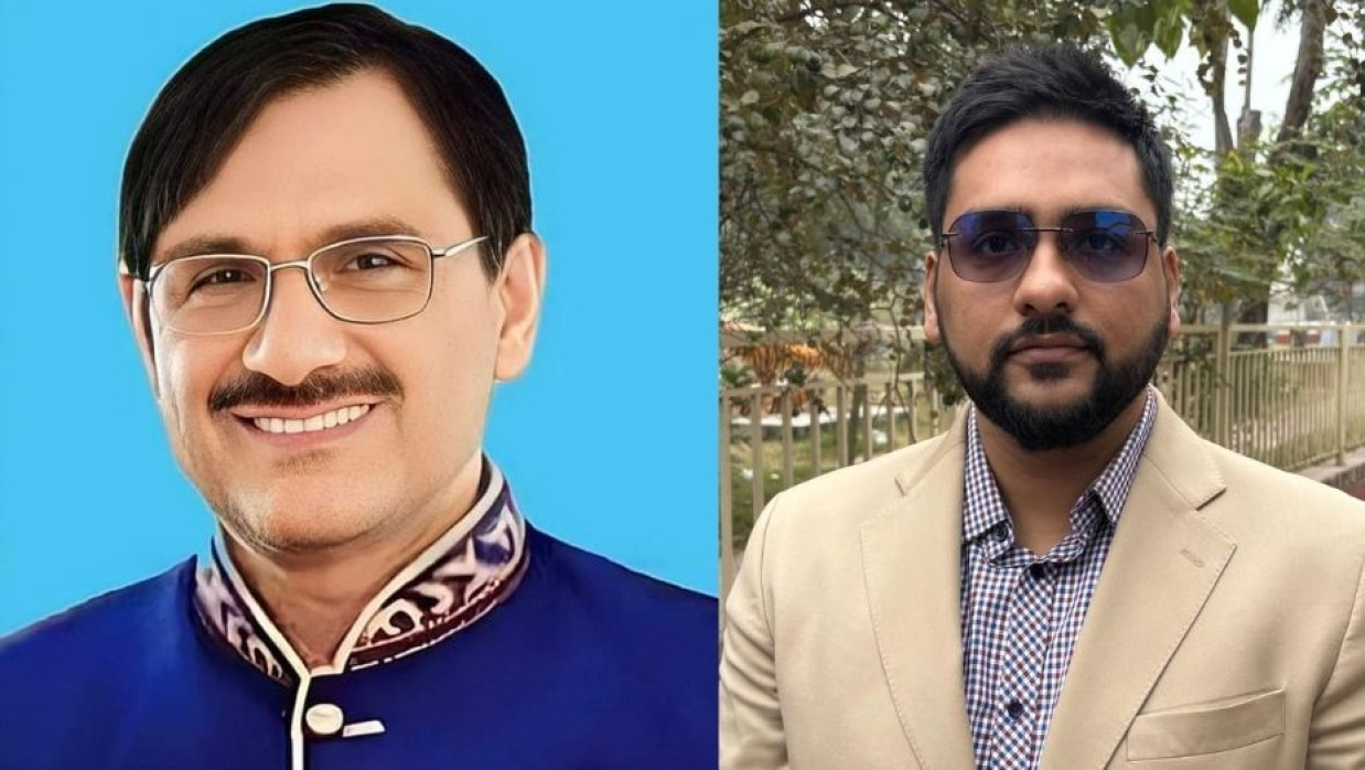 বাম থেকে এইচ এম গোলাম রেজা ও হোসাইন মোহাম্মদ মায়াজ