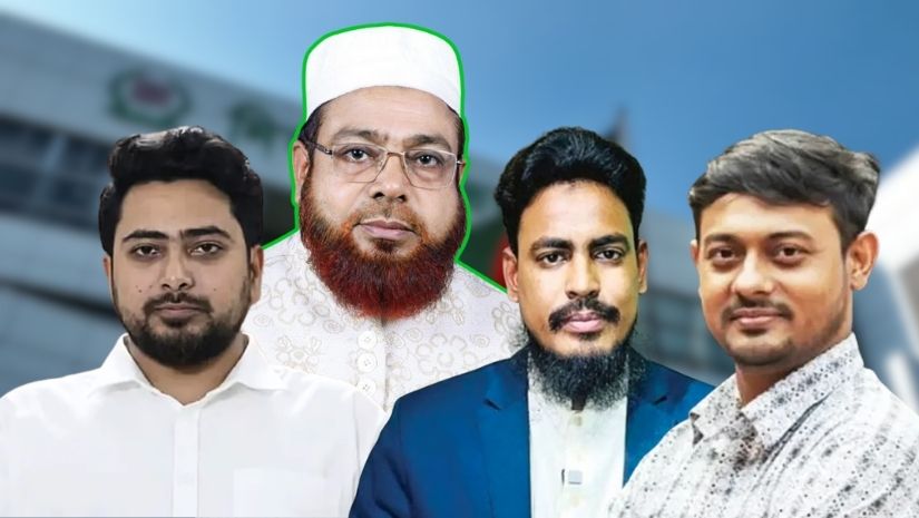 ডান থেকে নাসীরুদ্দীন পাটওয়ারী, আখতার হোসেন, এটিএম আজম খাঁন ও নাহিদ ইসলাম