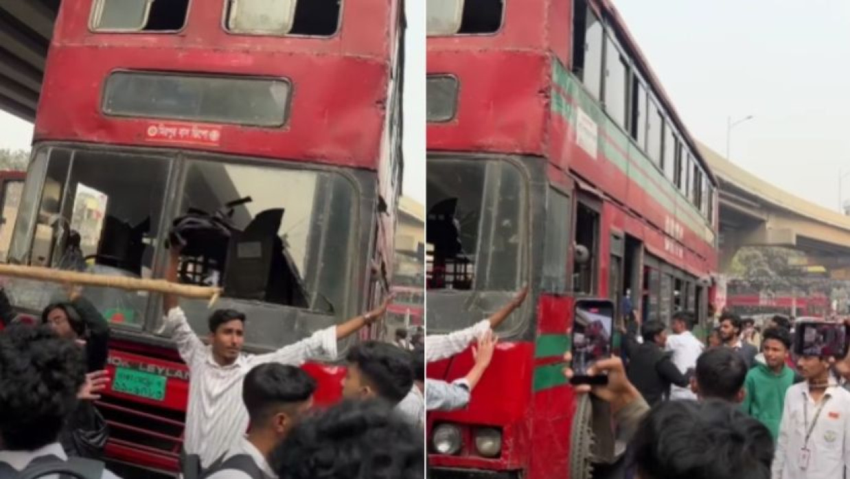 তেজগাঁও কলেজের ছাত্র হত্যার বিচার দাবিতে বিক্ষোভ, ফার্মগেটে বাস ভাঙচুর