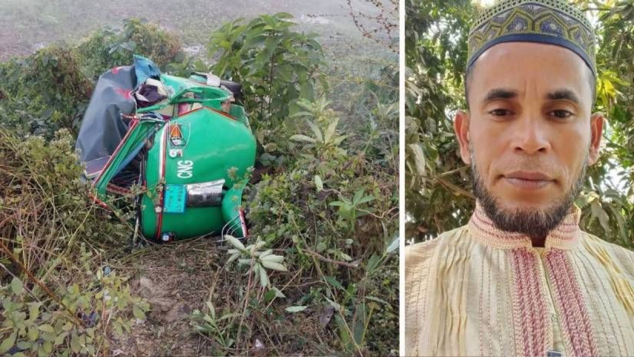 দুর্ঘটনাকবলিত সিএনজি ও চালক আবুল কালাম মিন্টু