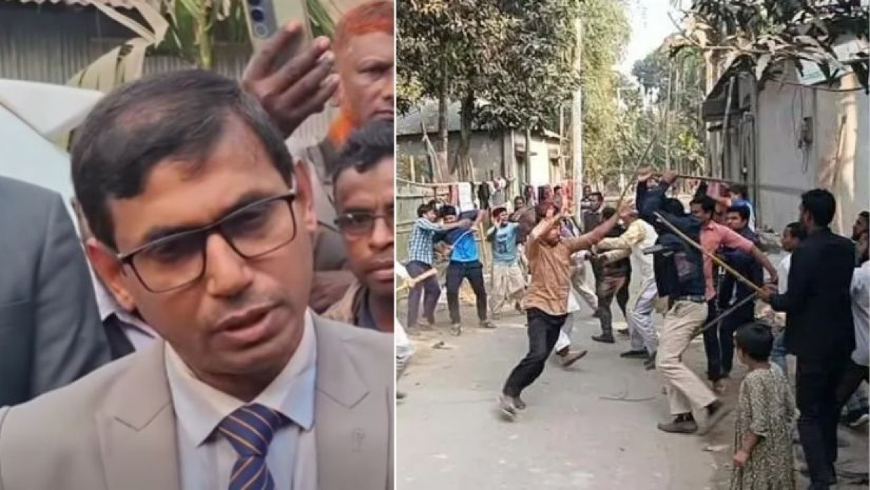 সংঘর্ষের পর সাংবাদিকদের ব্রিফ করছেন জেলা প্রশাসক এইচএম রকিব হায়দার