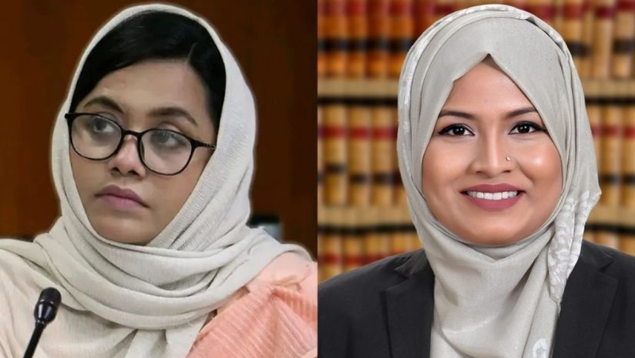 এনসিপি নেত্রী মাহমুদা মিতু (বামে) ও হুমায়রা নূর (ডানে)