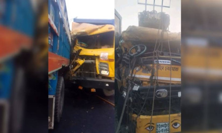ট্রাক-কাভার্ড ভ্যানের সংঘর্ষে দুই চালক গুরুতর আহত