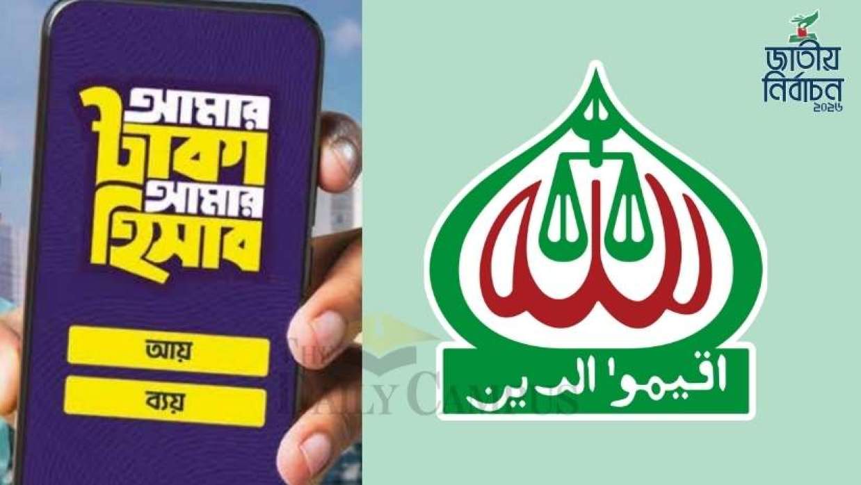আমার টাকা আমার হিসাব অ্যাপ ও জামায়াতের লোগো 