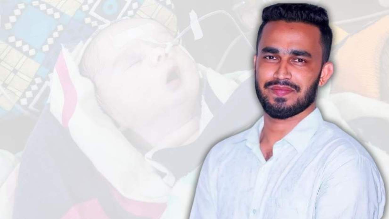 পুলিশ সদস্য মেহেদি হাসান ও ব্যাগরাউন্ড মৃত শিশু