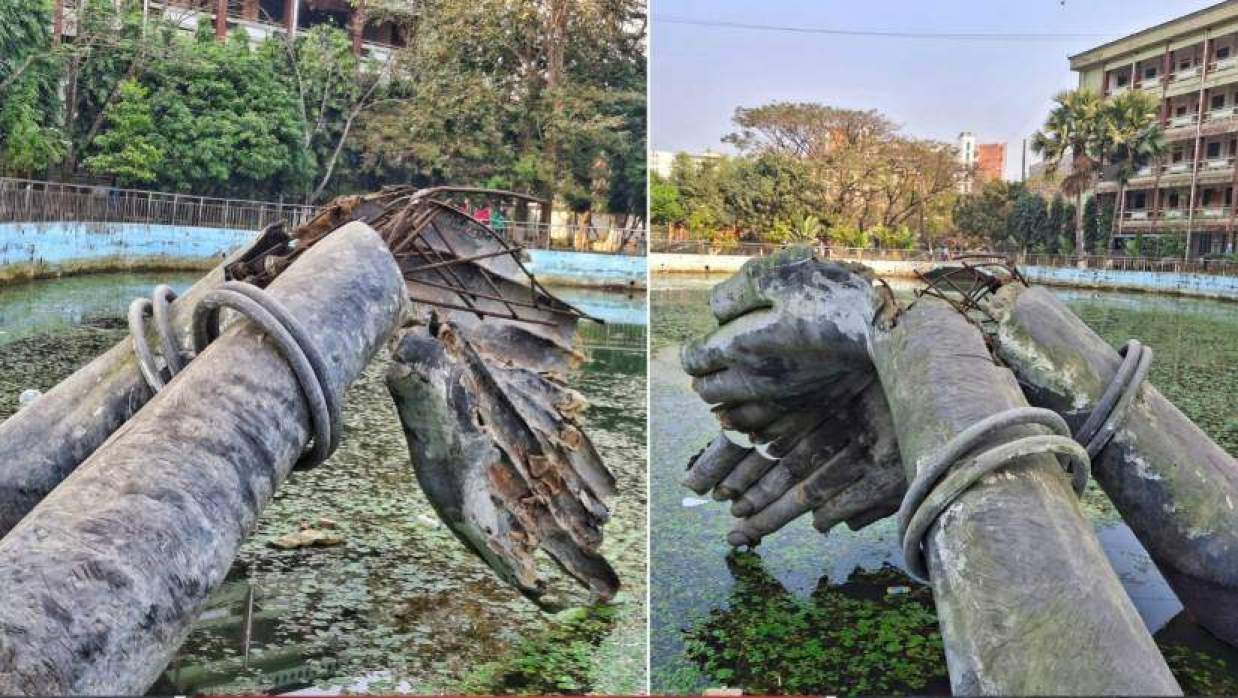 ভাস্কর্যটির একটি বড় অংশ ভেঙে ফেলার ৮ মাস পরও সংস্কারের উদ্যোগ নেই প্রশাসনের