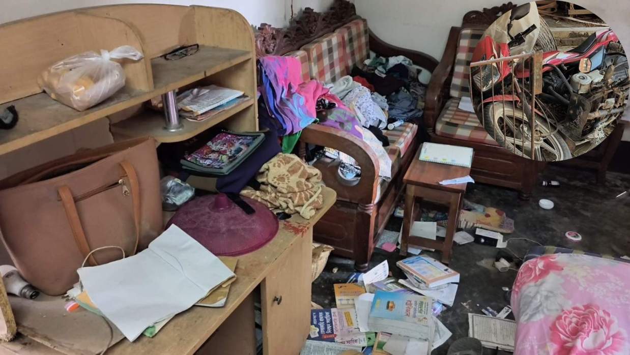 হামলা ও ভাঙচুরে আক্রান্ত ঘর, আসবাব ও মোটরসাইকেল