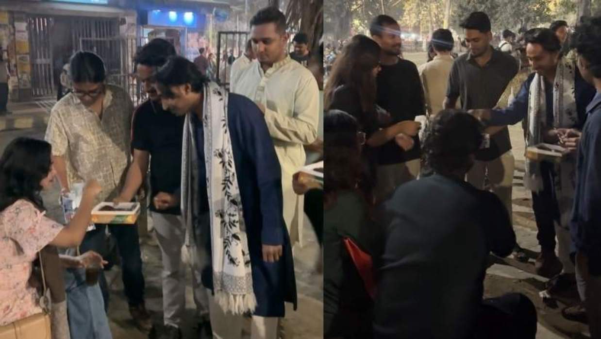 তারেক রহমান প্রধানমন্ত্রী হওয়ায় টিএসসিতে ছাত্রদলের মিষ্টি বিতরণ 