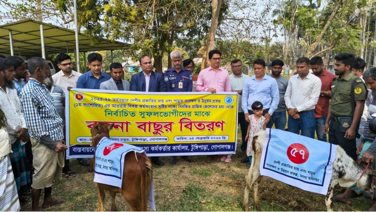 নিবন্ধিত জেলেদের মাঝে বকনা বাছুর বিতরণ