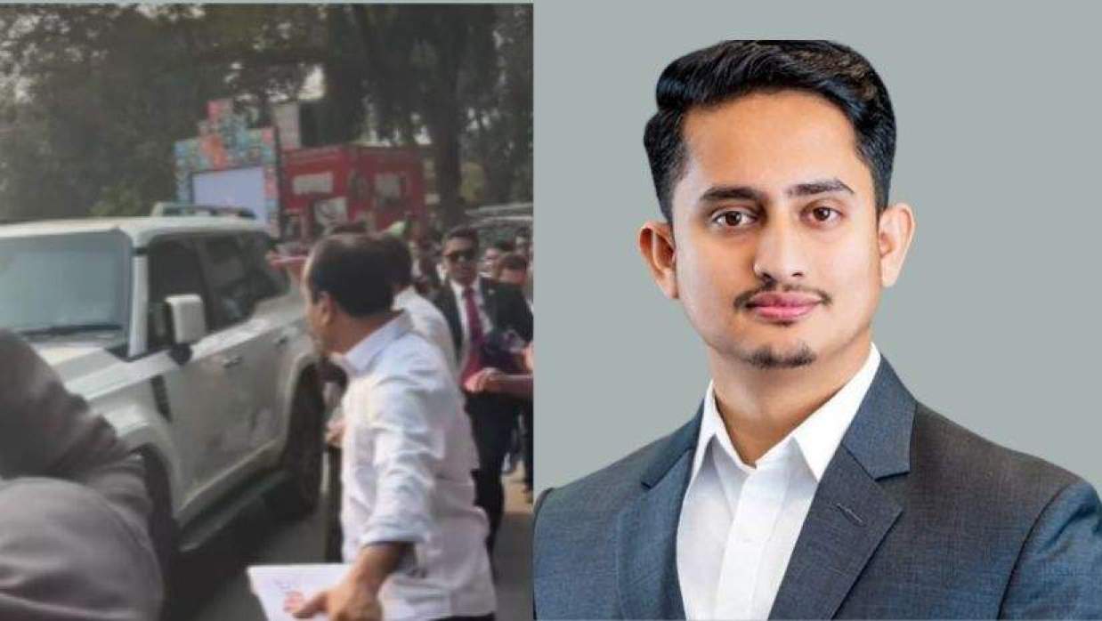 তারেক রহমানের গাড়ির পেছনে দৌড়ে দৌড়ে সালাম ছাত্রদল সভাপতি রাকিবের