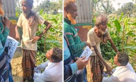 পা ধরে ধানের শীষের পক্ষে ভোট চাইলেন যুবদল নেতা