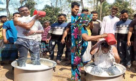এক মণ দুধ দিয়ে গোসল করে জুয়া ছাড়ার ঘোষণা যুবকের