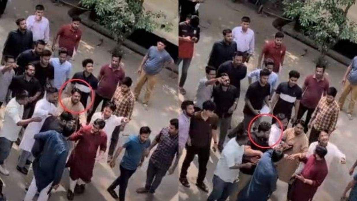 প্রক্টরের সঙ্গে উচ্চবাচ্য ও ধাক্কা দিচ্ছেন শামসুল আরেফিন-সুমন সরদার