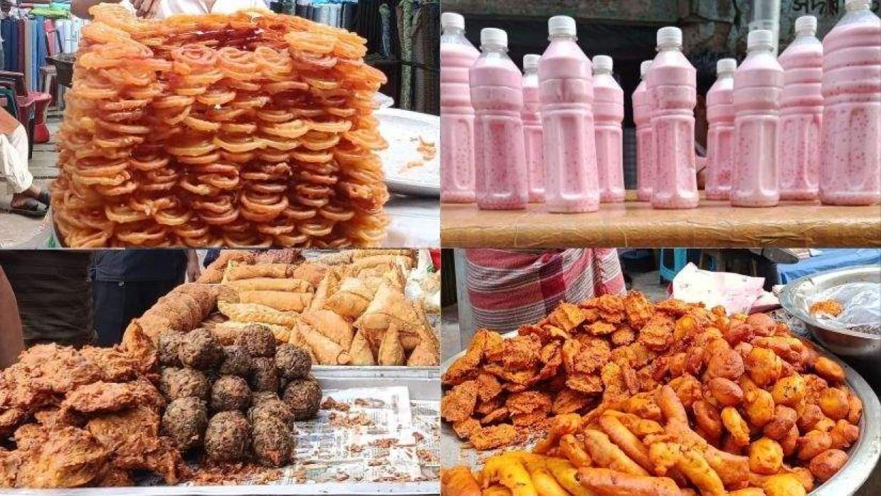 দোকানগুলোতে ঐতিহ্যবাহী খাবার সাজিয়ে রাখা হয়েছে