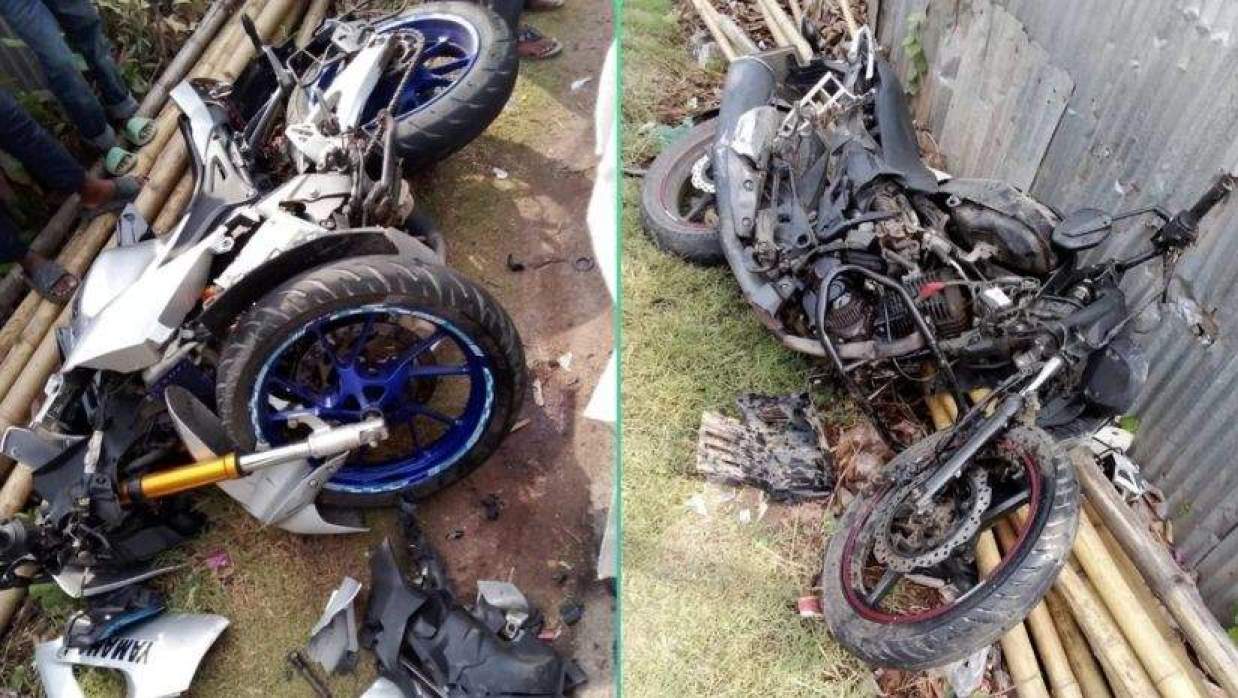 বাস দেখতে গিয়ে দুই মোটরসাইকেলে সংঘর্ষের ঘটনা ঘটেছে