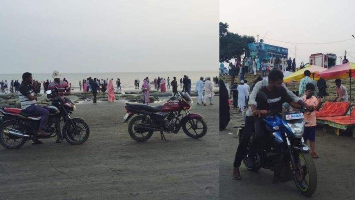 কুয়াকাটা সৈকতে মোটরসাইকেলের বেপরোয়া দাপট,