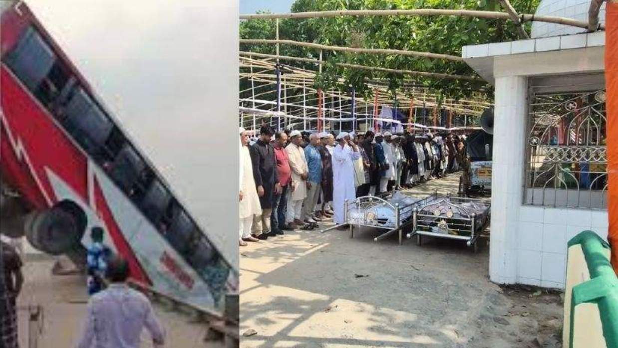 পদ্মায় বাস ডুবি: পাশাপাশি কবরে চিরনিদ্রায় শায়িত স্বামী-স্ত্রী