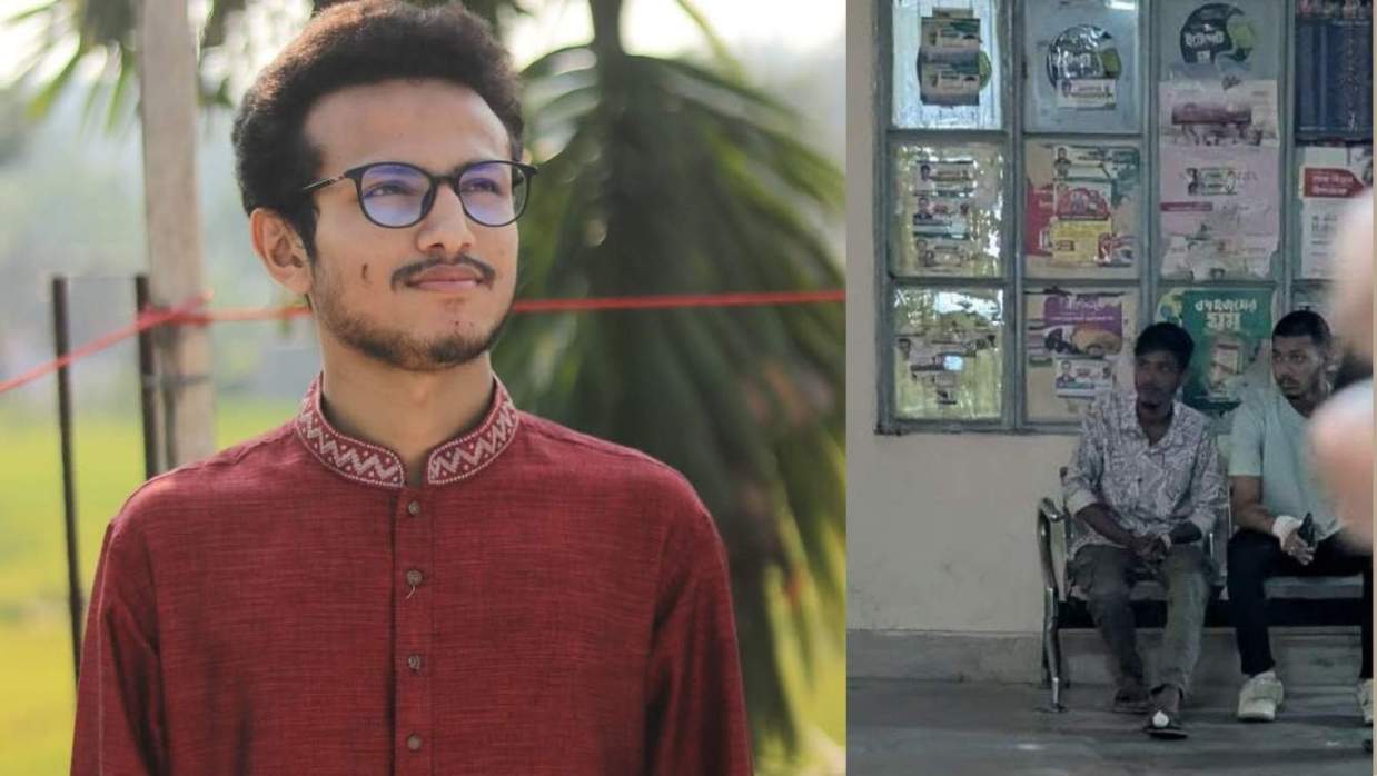 আহত মাসুম বিল্লাহ, ডানে হামলাকারী