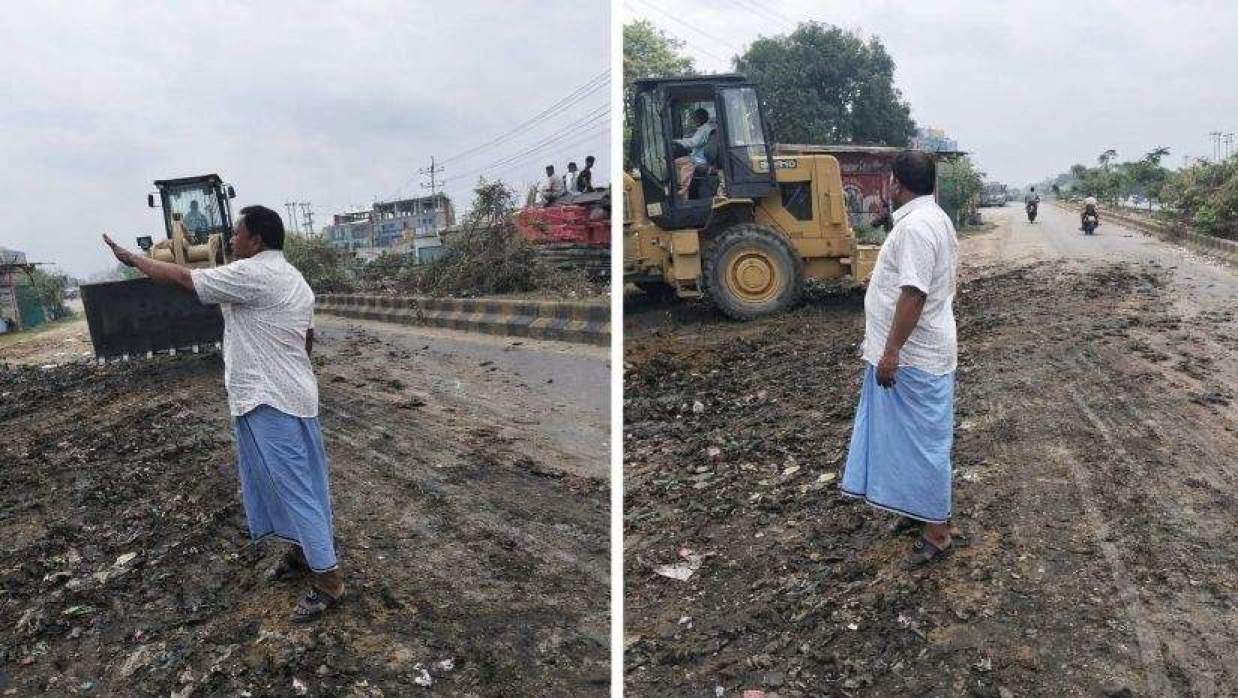 ব্যক্তি উদ্যোগে মহাসড়ক থেকে ময়লার স্তুপ অপসারণ