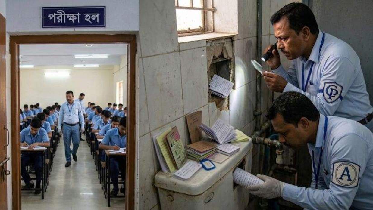 কেন্দ্রের টয়লেটে তল্লাশি করে নকল বের করা