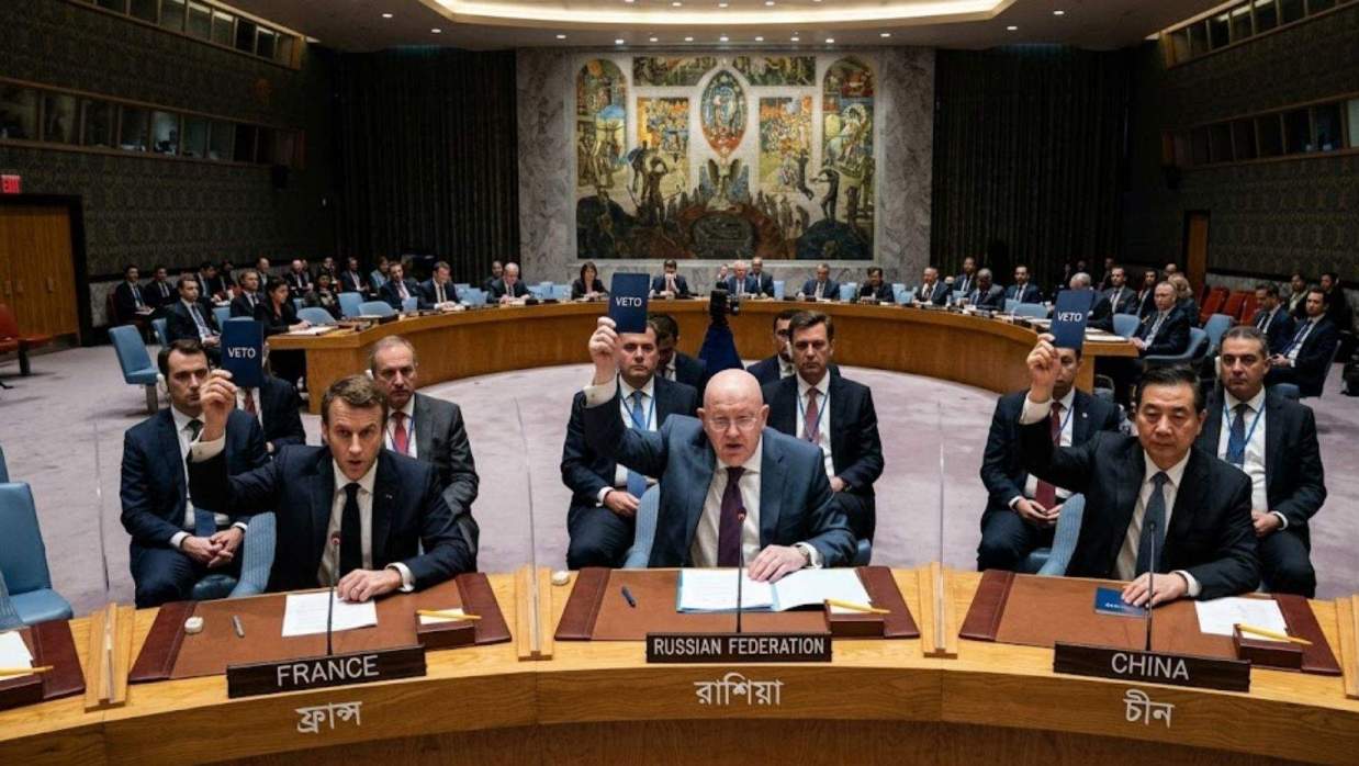 প্রস্তাব আটকে দিয়েছে জাতিসংঘ নিরাপত্তা পরিষদের তিন স্থায়ী সদস্য দেশ রাশিয়া, চীন ও ফ্রান্স