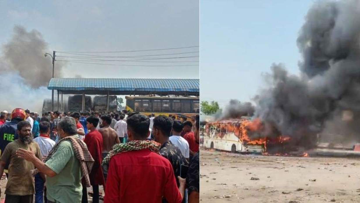 দাঁড়িয়ে থাকা ৩ বাসে হঠাৎ আগুন