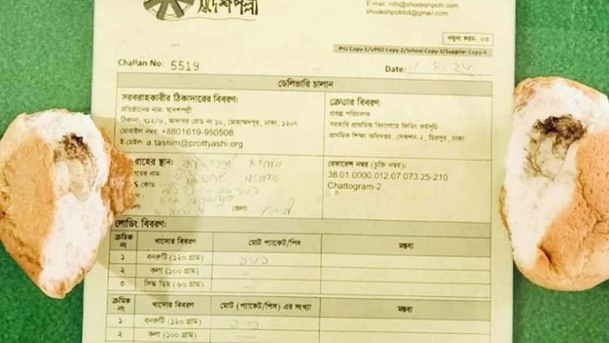 সরকারি প্রাথমিকে মিড ডে মিলে শিক্ষার্থীরা পেল ‘পঁচা’ বনরুটি