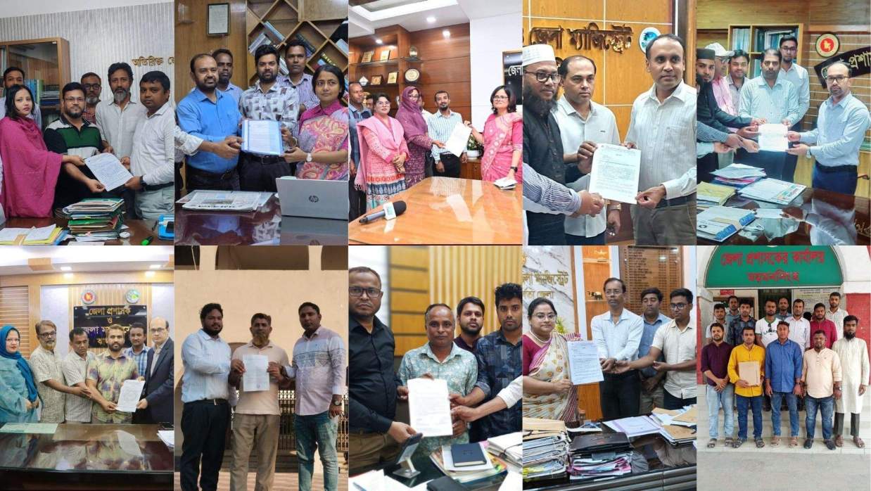 পে স্কেল দ্রুত বাস্তবায়নের দাবিতে বিভিন্ন জেলা প্রশাসকের মাধ্যমে প্রধানমন্ত্রী বরাবর স্মারকলিপি দিয়েছেন সরকারি কর্মচারীরা