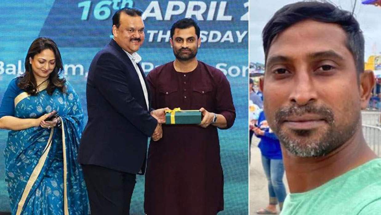 বামে ‘ক্যাপ্টেনস কার্ড’ অনুষ্ঠানে তামিম, ডানে তাপস বৈশ্য