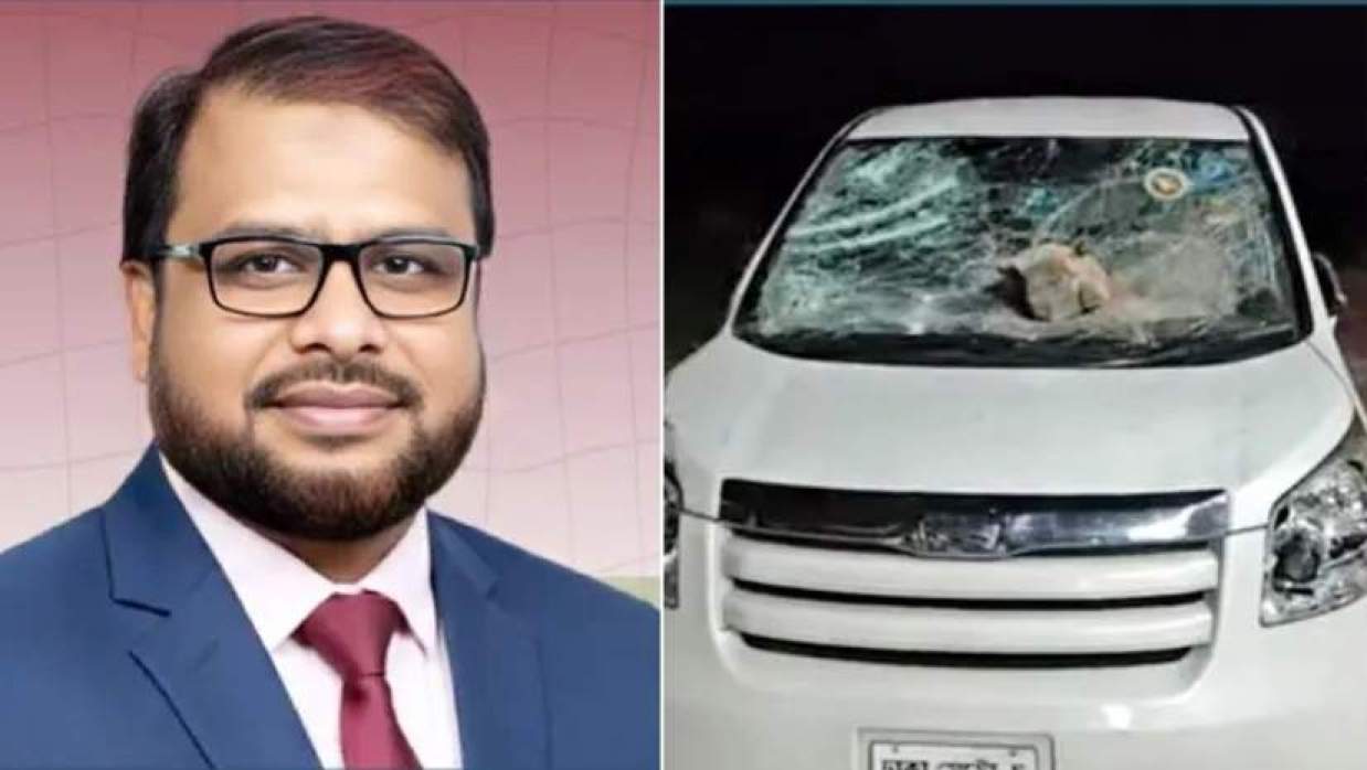মাছুম মোস্তাফা ও হামলায় ক্ষতিগ্রস্থ এমপির গাড়ি