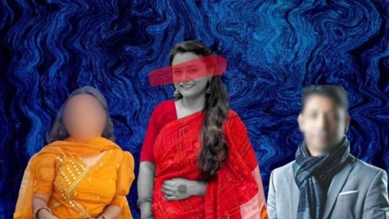 আত্মহনন করা ছাত্রী মুনিরা মাহজাবিন মিমো (মাঝে), আটক উম্মে হানি (বামে) ও গ্রেপ্তার সহযোগী অধ্যাপক সুদীপ চক্রবর্তী (ডানে)