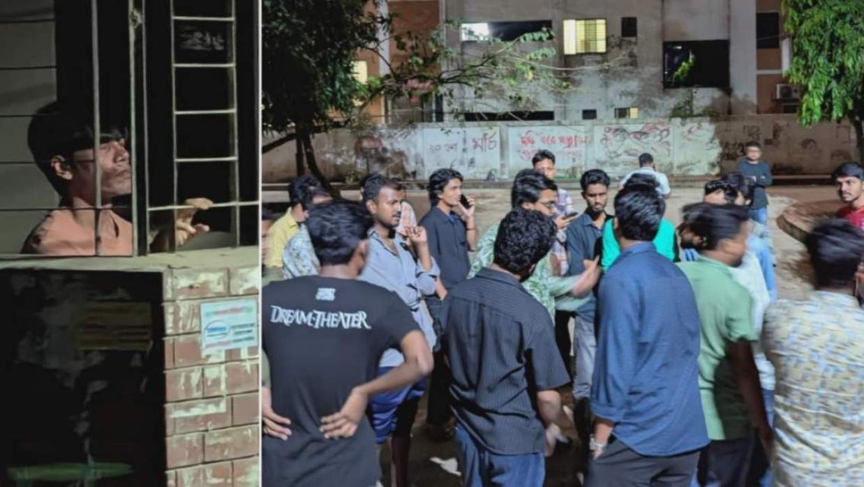 ডরমিটরিতে কর্মকর্তা ও ছাত্রীকে অবরুদ্ধ করে শিক্ষার্থীরা।