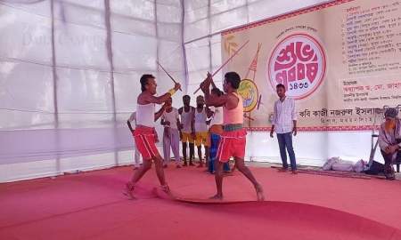 নববর্ষে নজরুল বিশ্ববিদ্যালয়ে লাঠিখেলা, ধুয়া গান-গম্ভীরায় লোকঐতিহ্যের জাগরণ