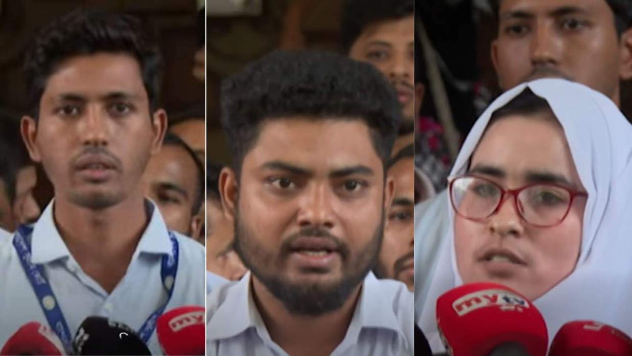 সাংবাদিকদের সঙ্গে কথা বলছেন ভুক্তভোগী অফিস সহায়করা