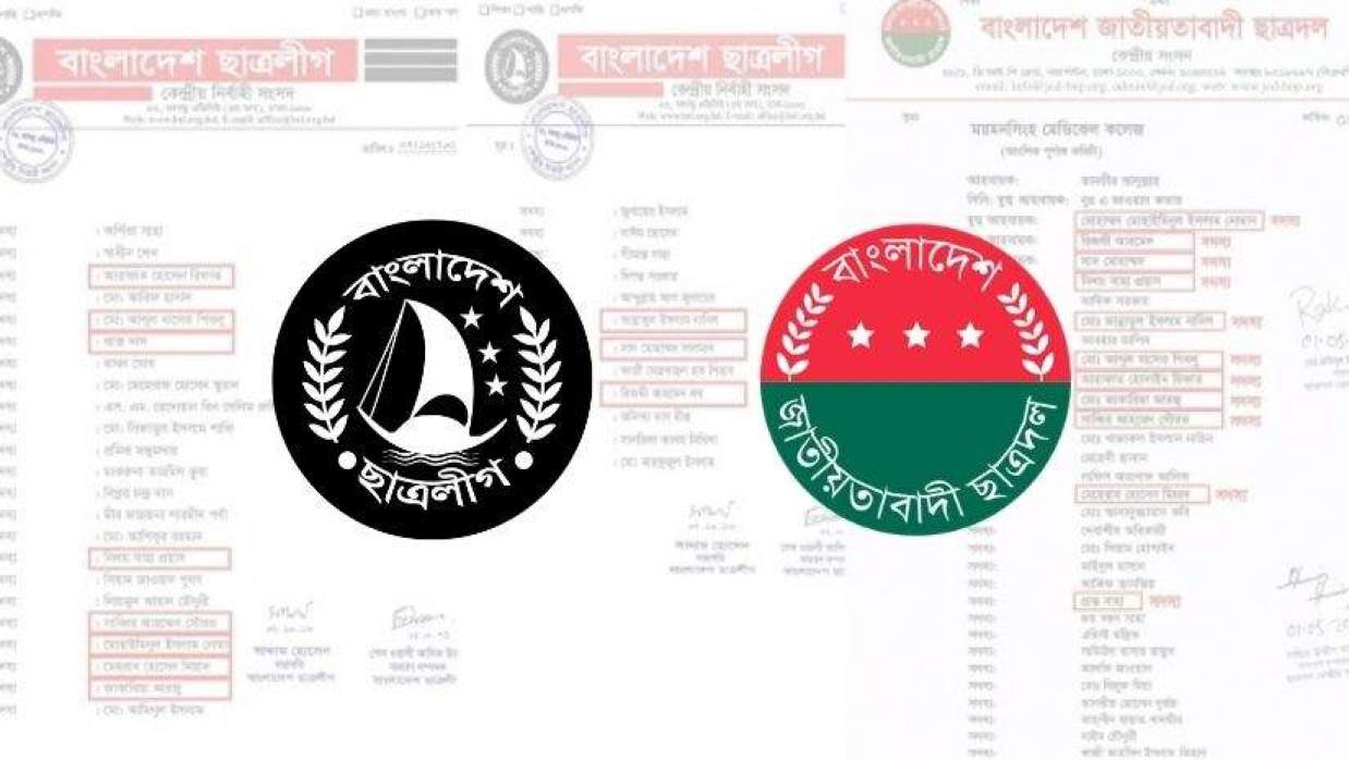 ময়মনসিংহ মেডিকেল কলেজ শাখা ছাত্রলীগ ও ছাত্রদলের উভয় কমিটিতে স্থান পাওয়া নেতারা