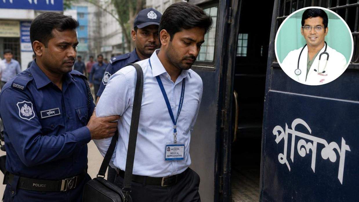 মেডিকেল প্রমোশন অফিসার (এআই ছবি) এবং ডা. সাকলাইন রাসেল (ইনসেটে)